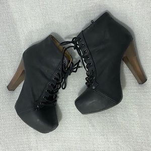 Qupid Black Lace Heels with Side Zipper